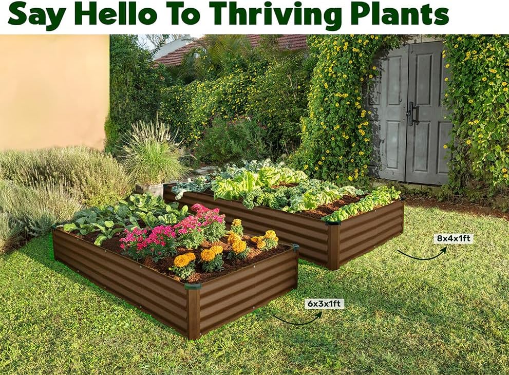 8x4x1 ft Dark Wood Rectangle Raised Garden Bed