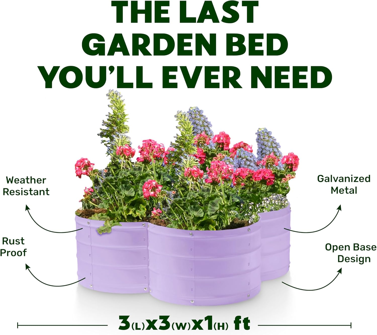 3x3x1 ft Lavender Flower Shaped Raised Garden Bed