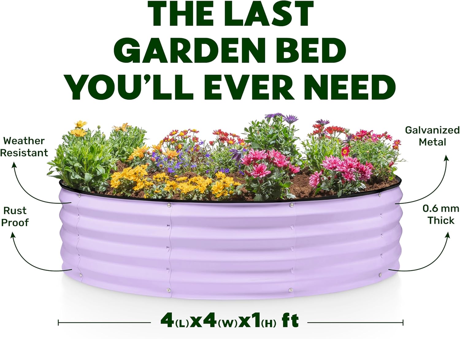 4x4x1 ft Lavender 2 Pcs Raised Garden Bed