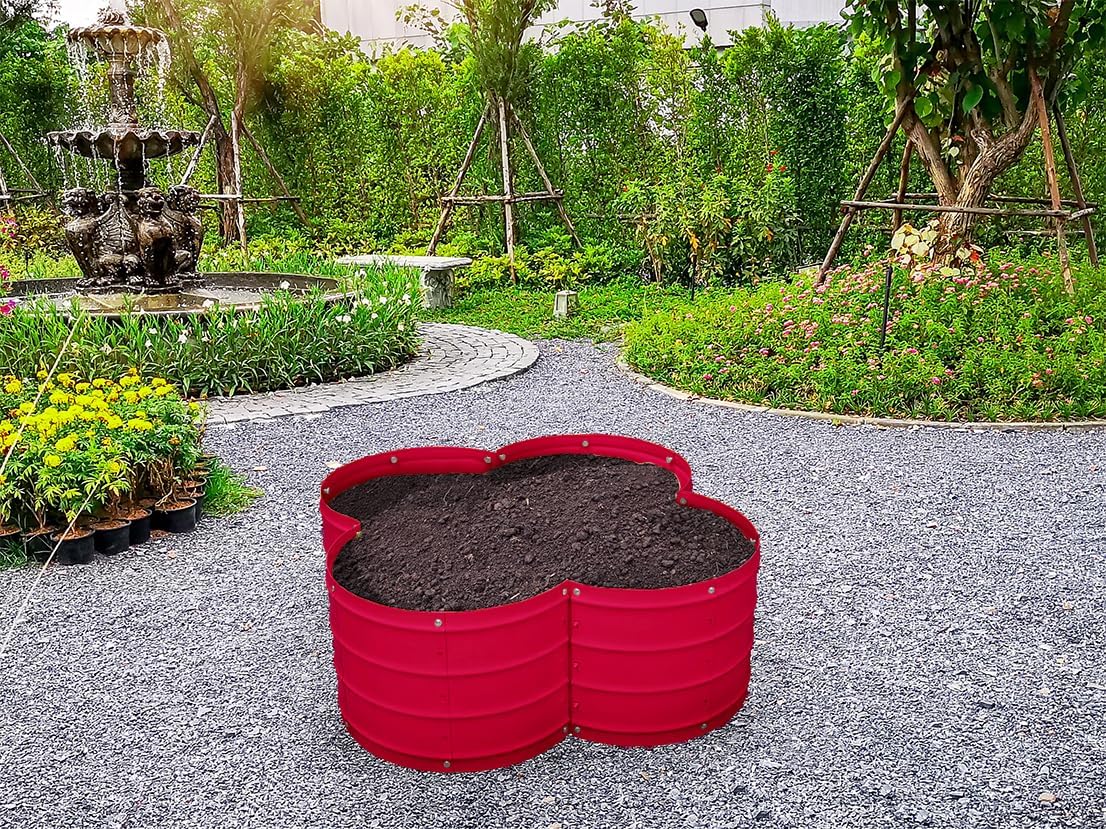 3x3x1 ft Red Flower Shaped Raised Garden Bed