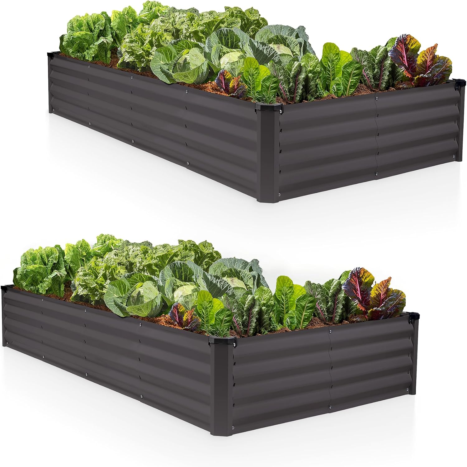 6x3x1 ft Grey 2Pcs Rectangle Raised Garden Bed