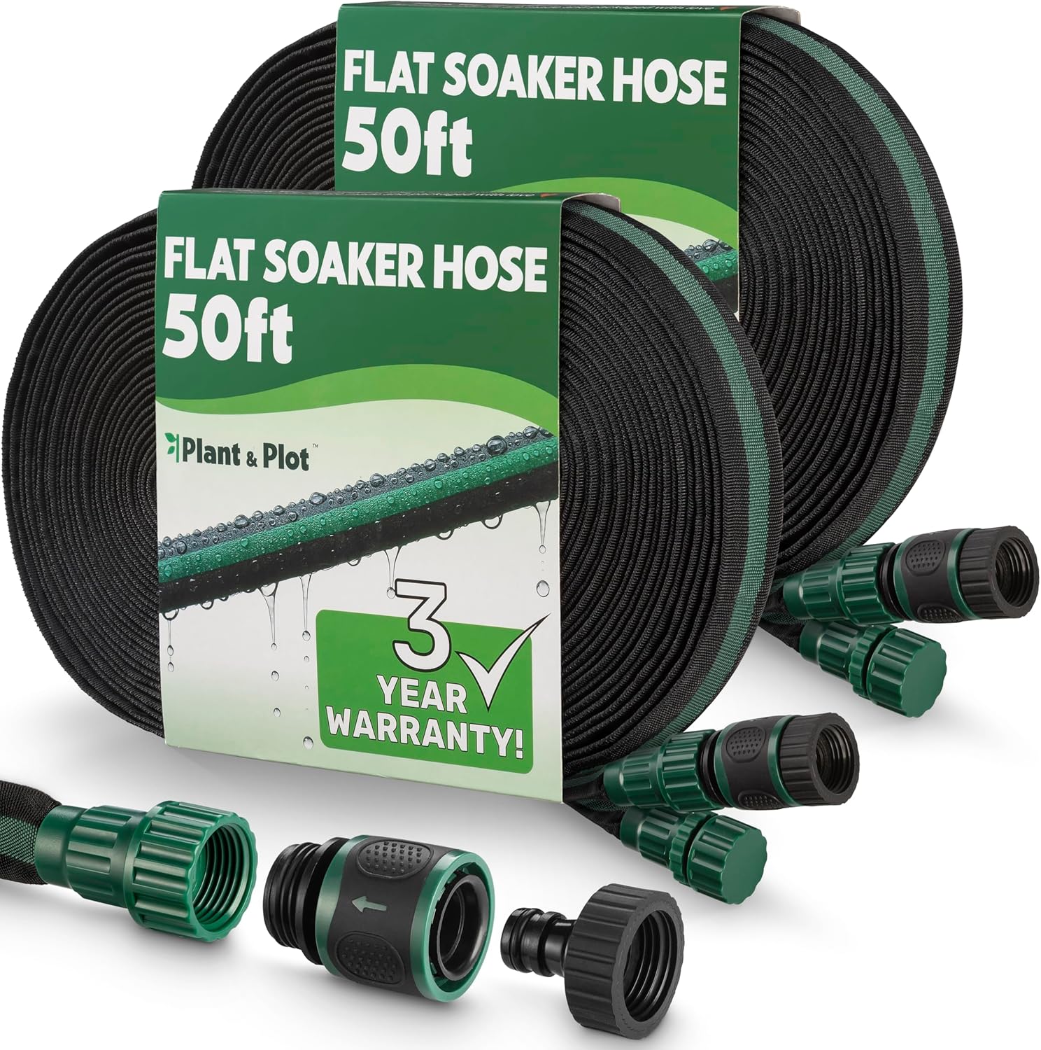 Flat Soaker Hose 50ft 2Pcs for Gardens