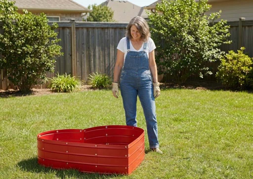 3x3x1 ft Teal Heart Shaped Raised Garden Bed – Plant & Plot