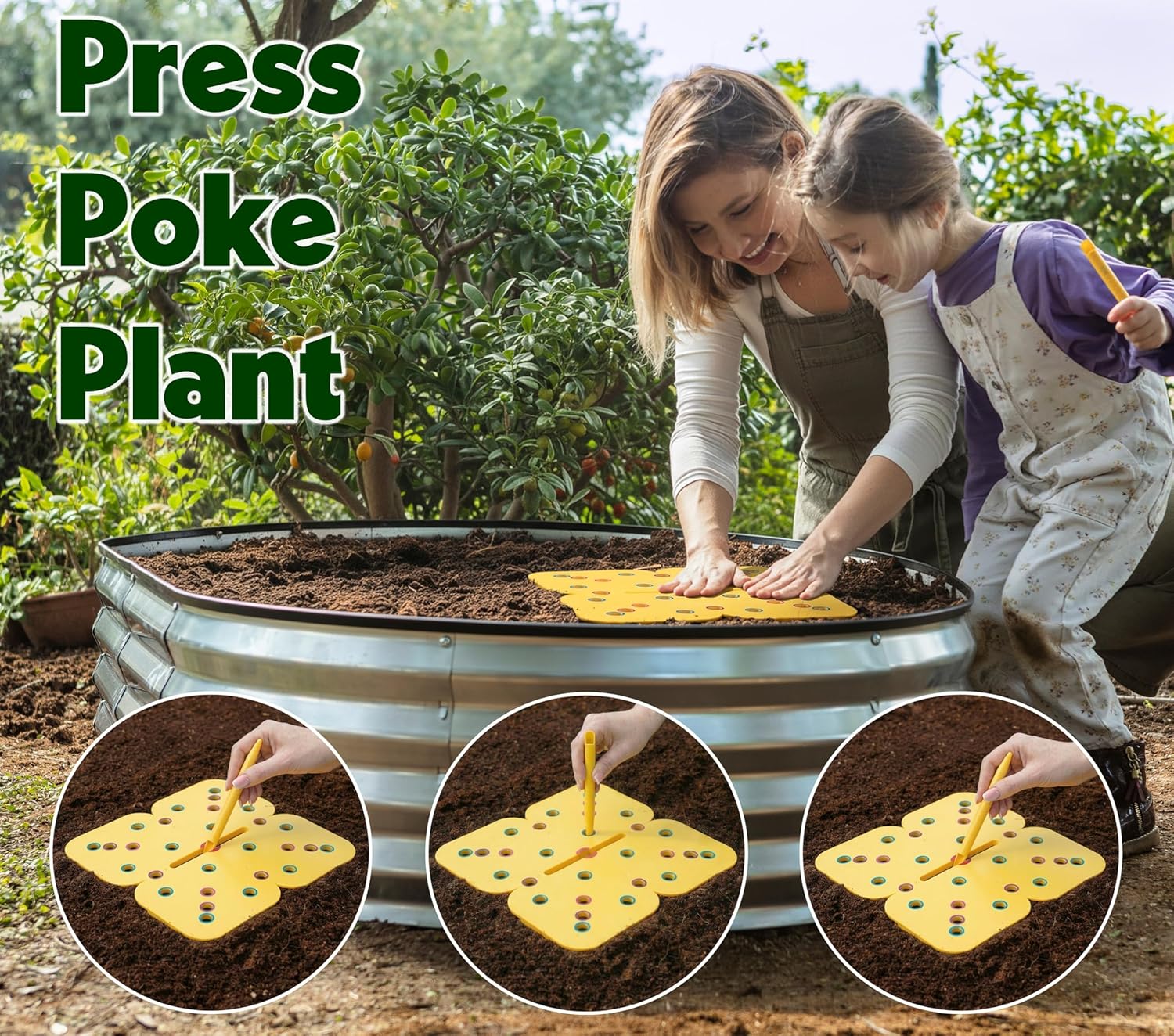 Seed and Seedling Spacer Tool for Garden // Square Foot Gardening Seed Template for Organized Plants, Vegetables & Fruits // Spacing Tool Kit for Planting (Yellow)