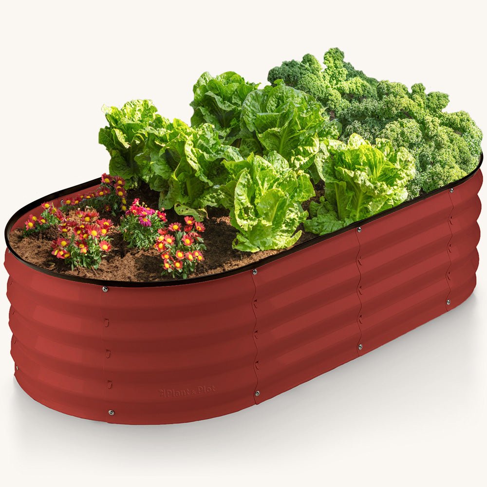 4x2x1 ft Dark Red Oval Raised Garden Bed