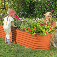 elevated garden bed with mother and child in the garden