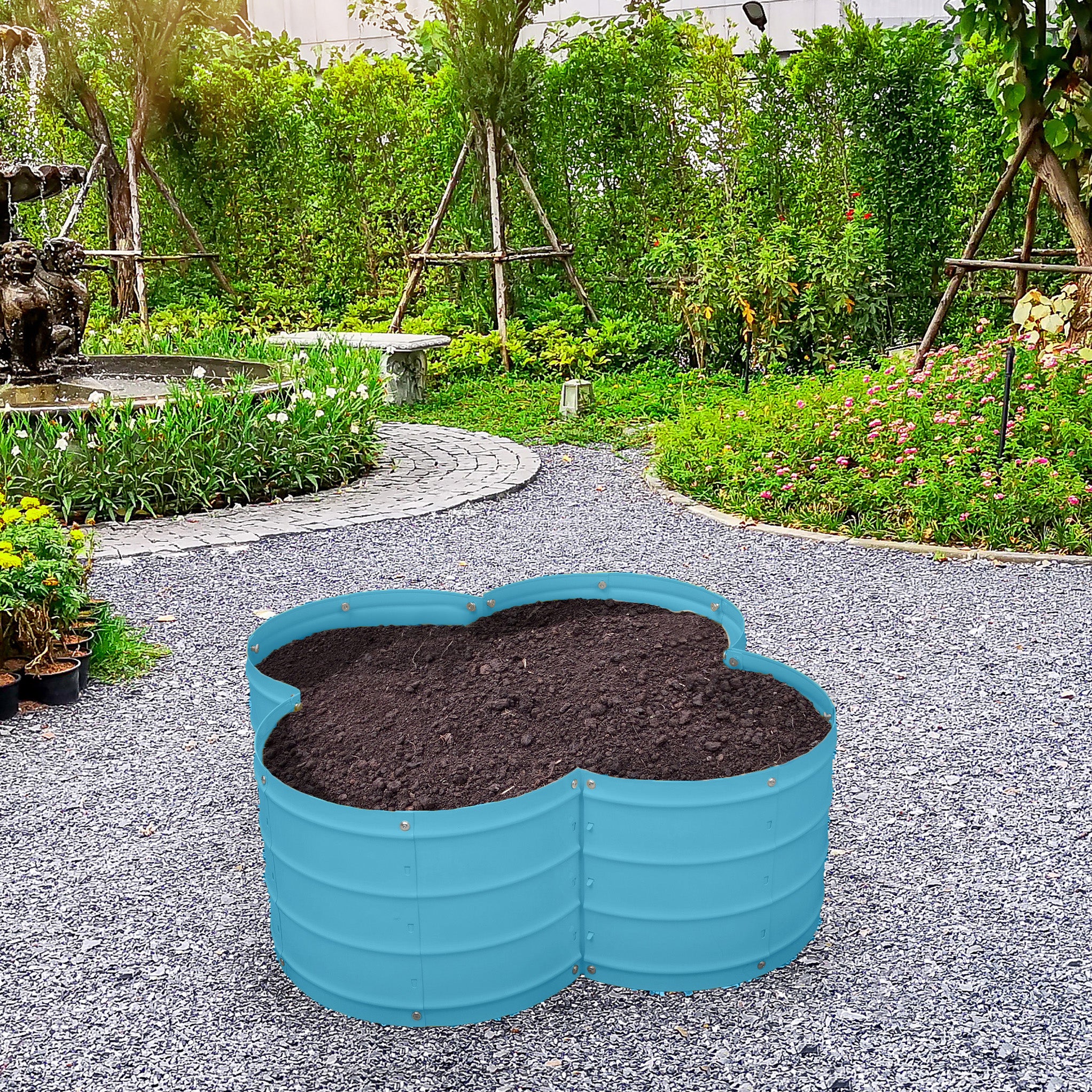 3x3x1 ft Teal Flower Shaped Raised Garden Bed – Plant & Plot