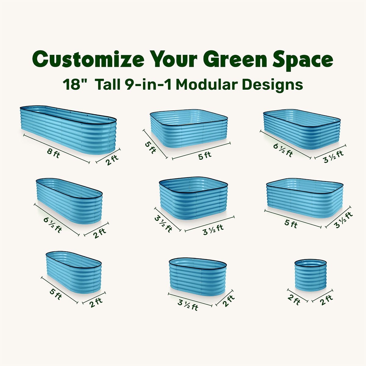 9 in 1 Modular Teal Raised Garden Bed 8×2×1.5 ft