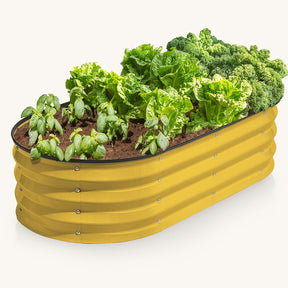 yellow galvanized raised garden bed
