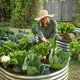 woman planting in a 6 ft galvanized raised garden bed