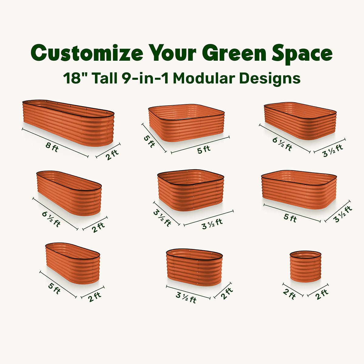 9 in 1 Modular Orange Raised Garden Bed 8×2×1.5 ft