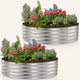 galvanized round planter with flowers