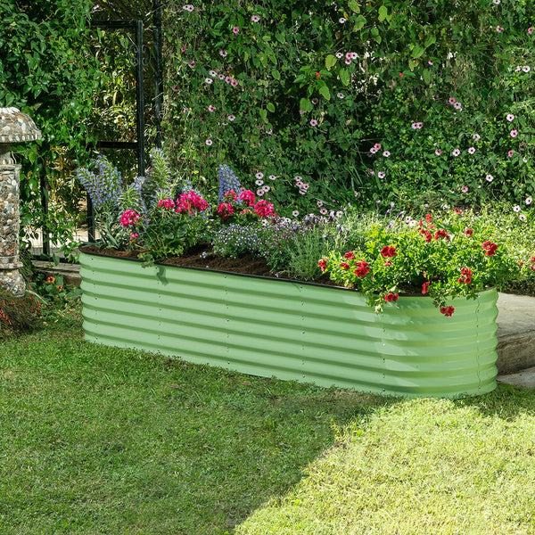 garden box with flowers on the grass