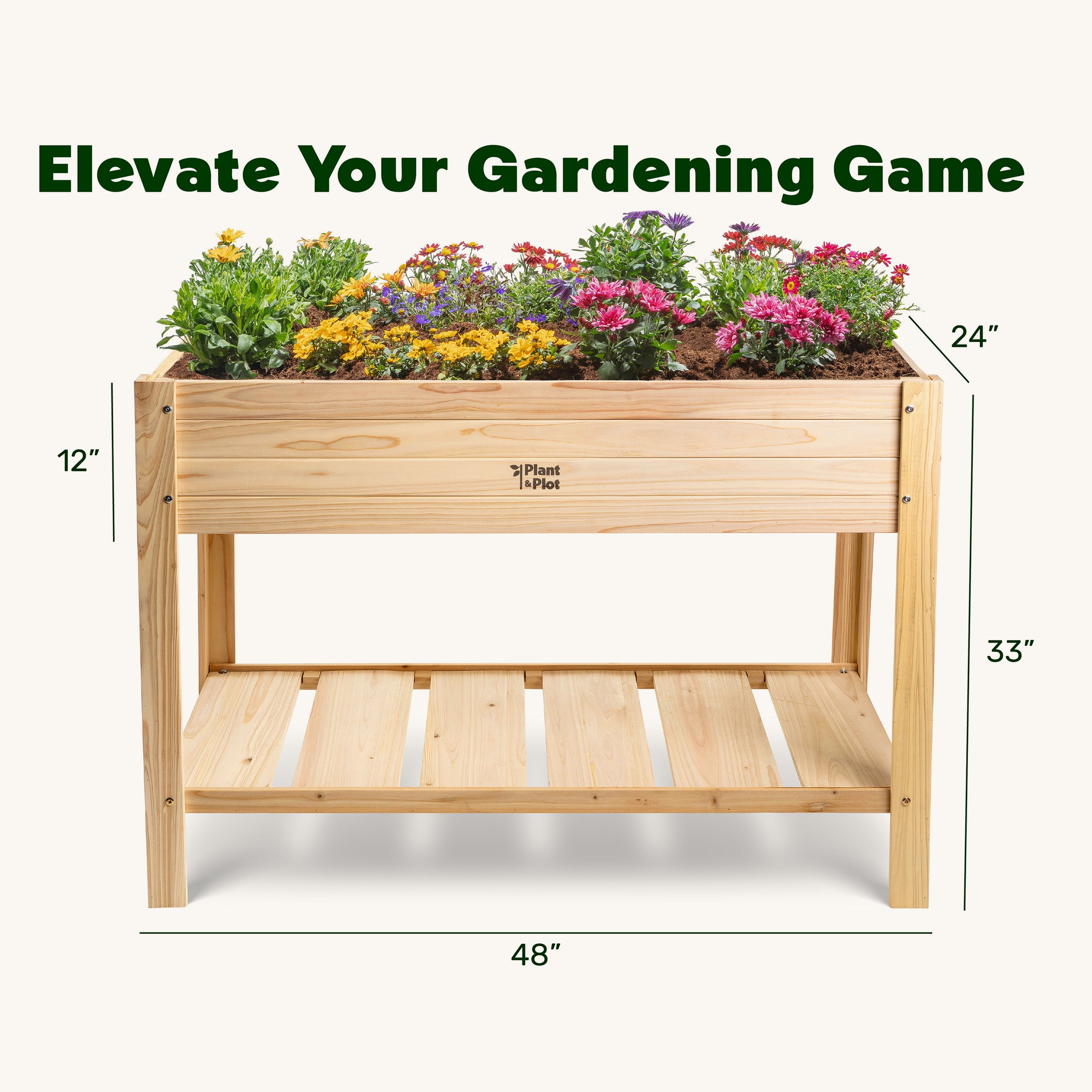 4x2x1 ft Wooden Raised Garden with shelf – Plant & Plot