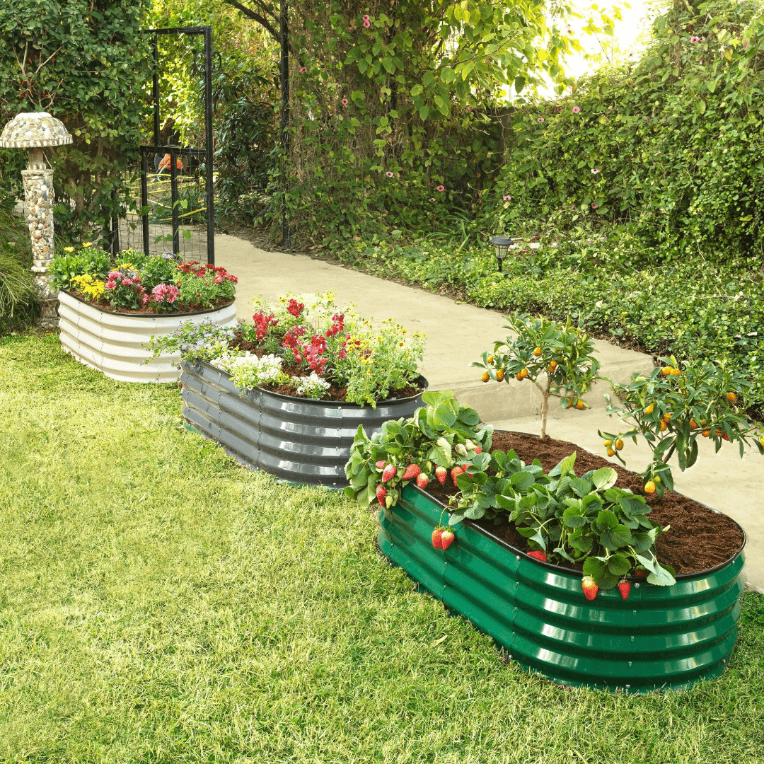 4x2x1 ft 2 Pcs Green Oval Raised Garden Bed