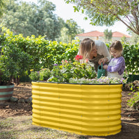 galvanized raised garden bed in yellow