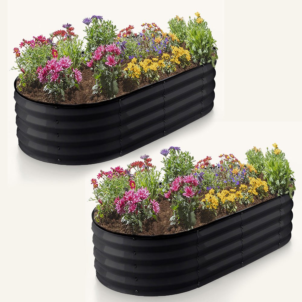 black raised plant pot 4x2x1 ft 2-Pcs Black Oval Raised Garden Bed