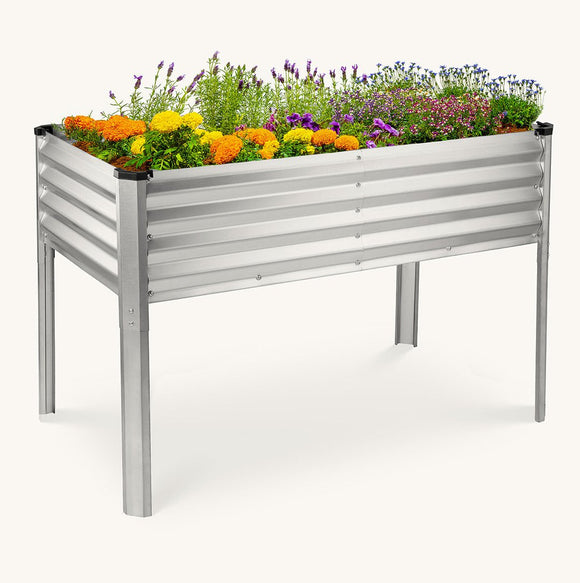 galvanized large raised garden beds outdoor with legs with flowers