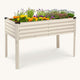 metal white elevated garden bed with flowers
