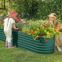 mother and child in the garden with a planters for outdoor plants