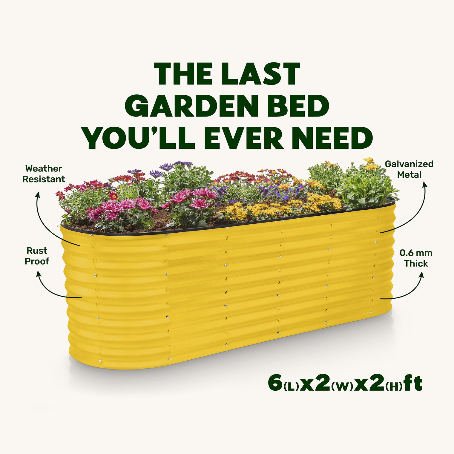 6x2x2 ft Yellow Oval Raised Garden Bed