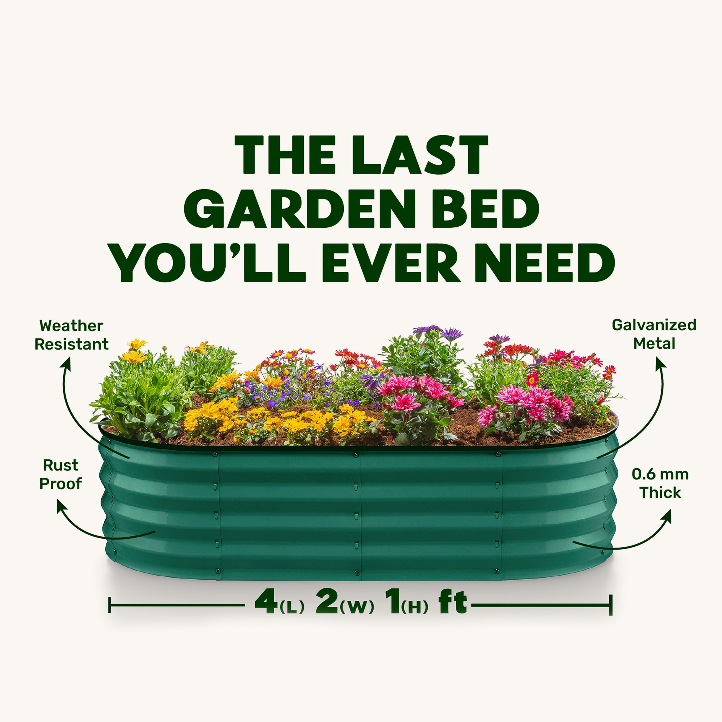 4x2x1 ft Green Oval Raised Garden Bed – Plant & Plot