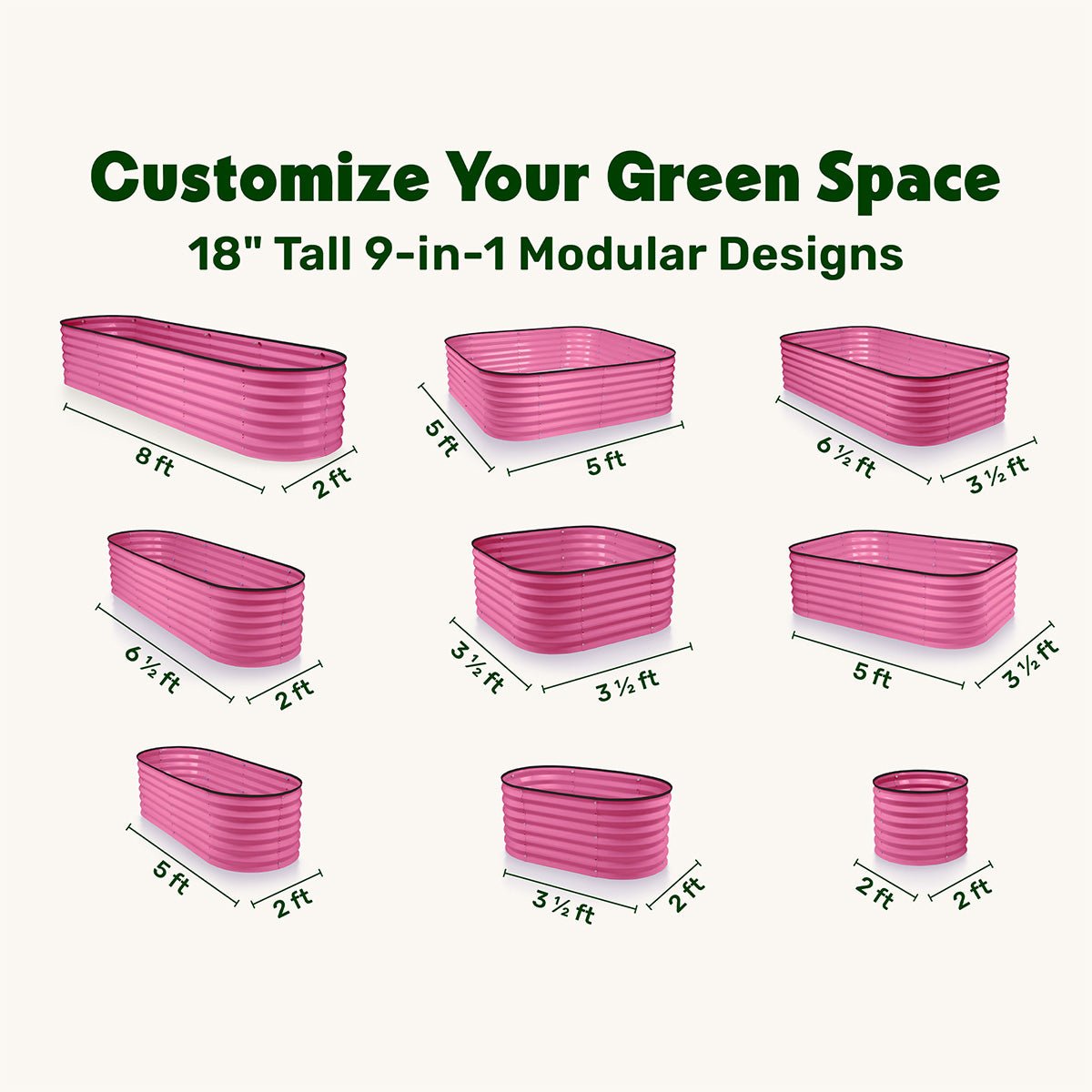 9 in 1 Modular Pink Raised Garden Bed 8×2×1.5 ft