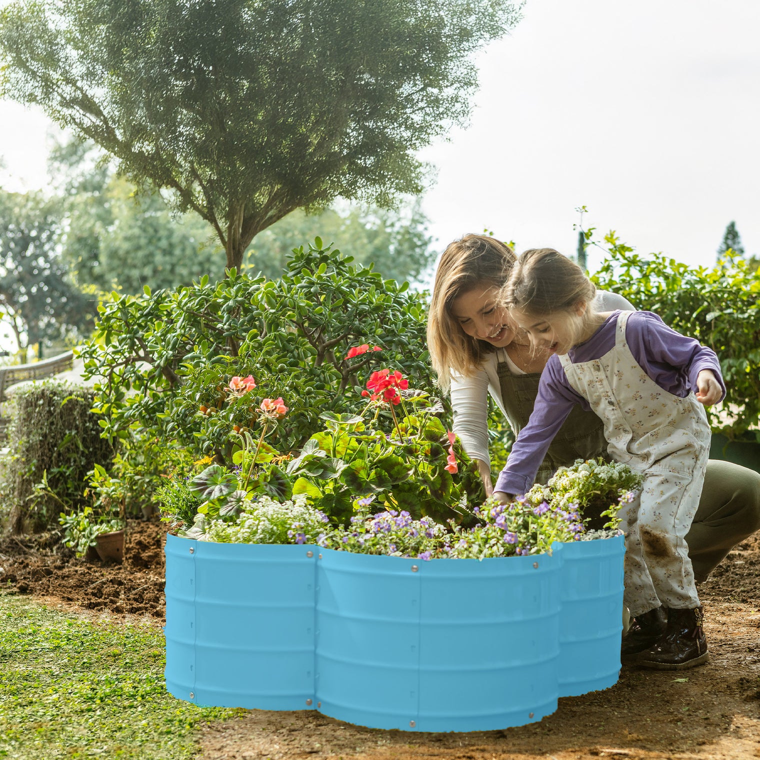 3x3x1 ft Teal Flower Shaped Raised Garden Bed