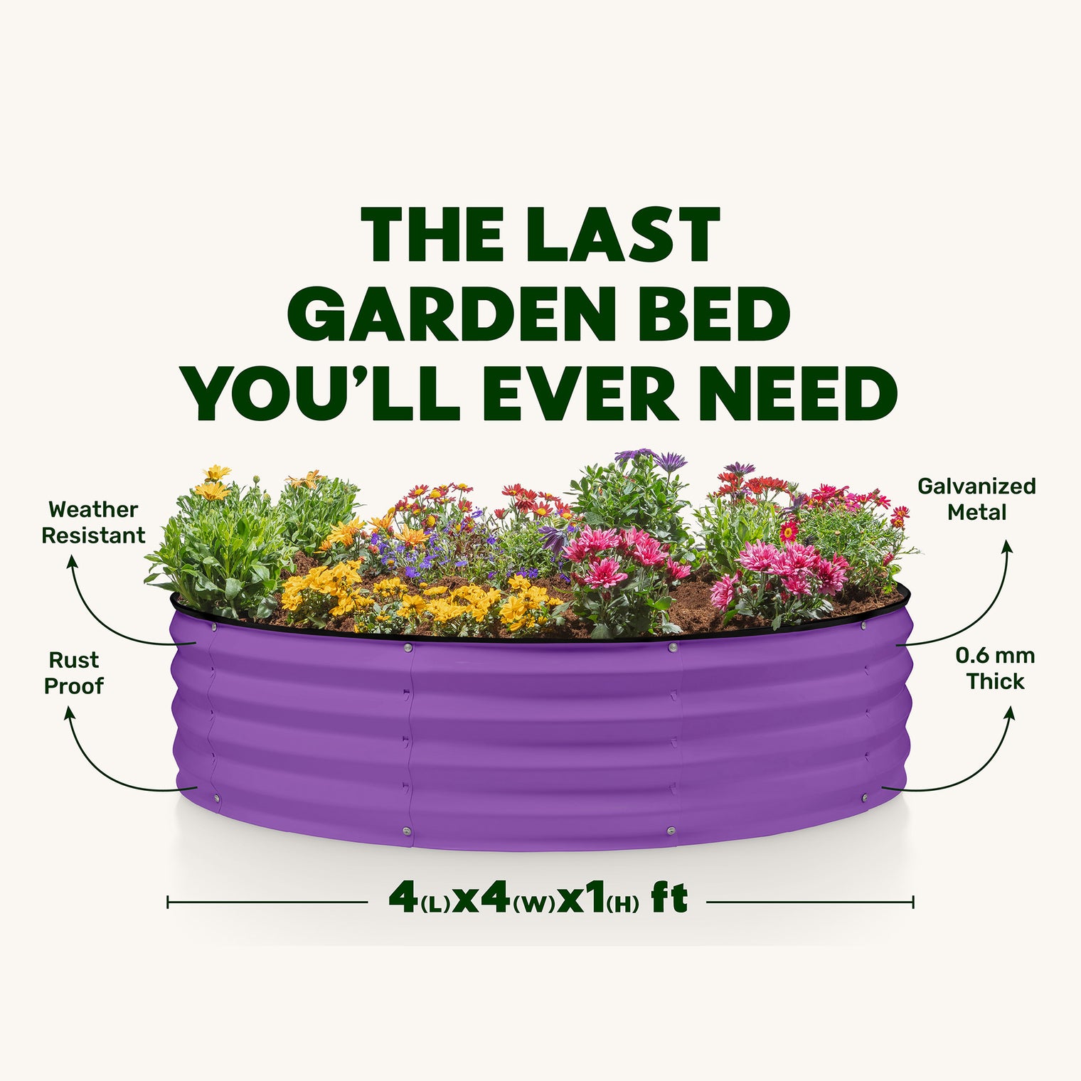 4x4x1 ft Purple 2 Pcs Raised Garden Bed