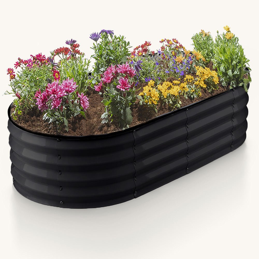 metal planter with flowers