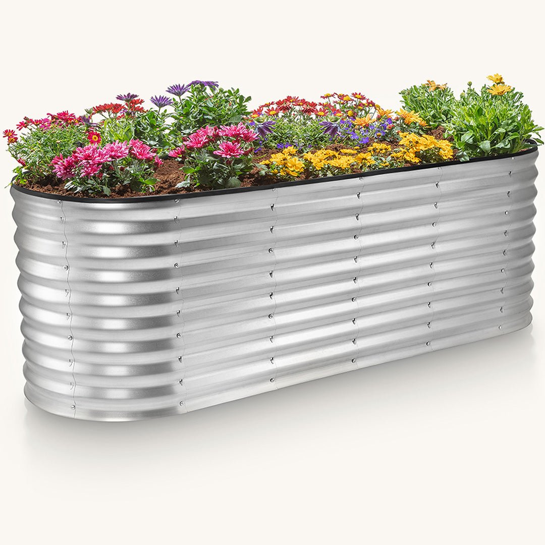 garden planters boxes 6x2x2 ft Silver Oval Raised Garden Bed