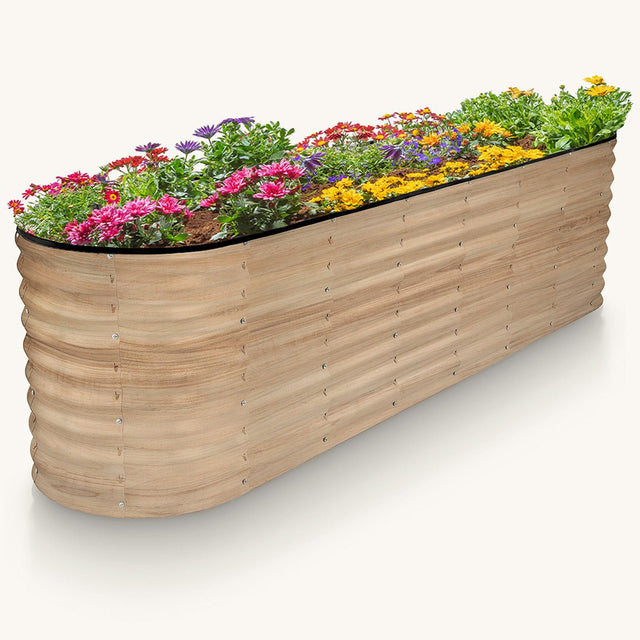 raised garden beds outdoor with flowers inside