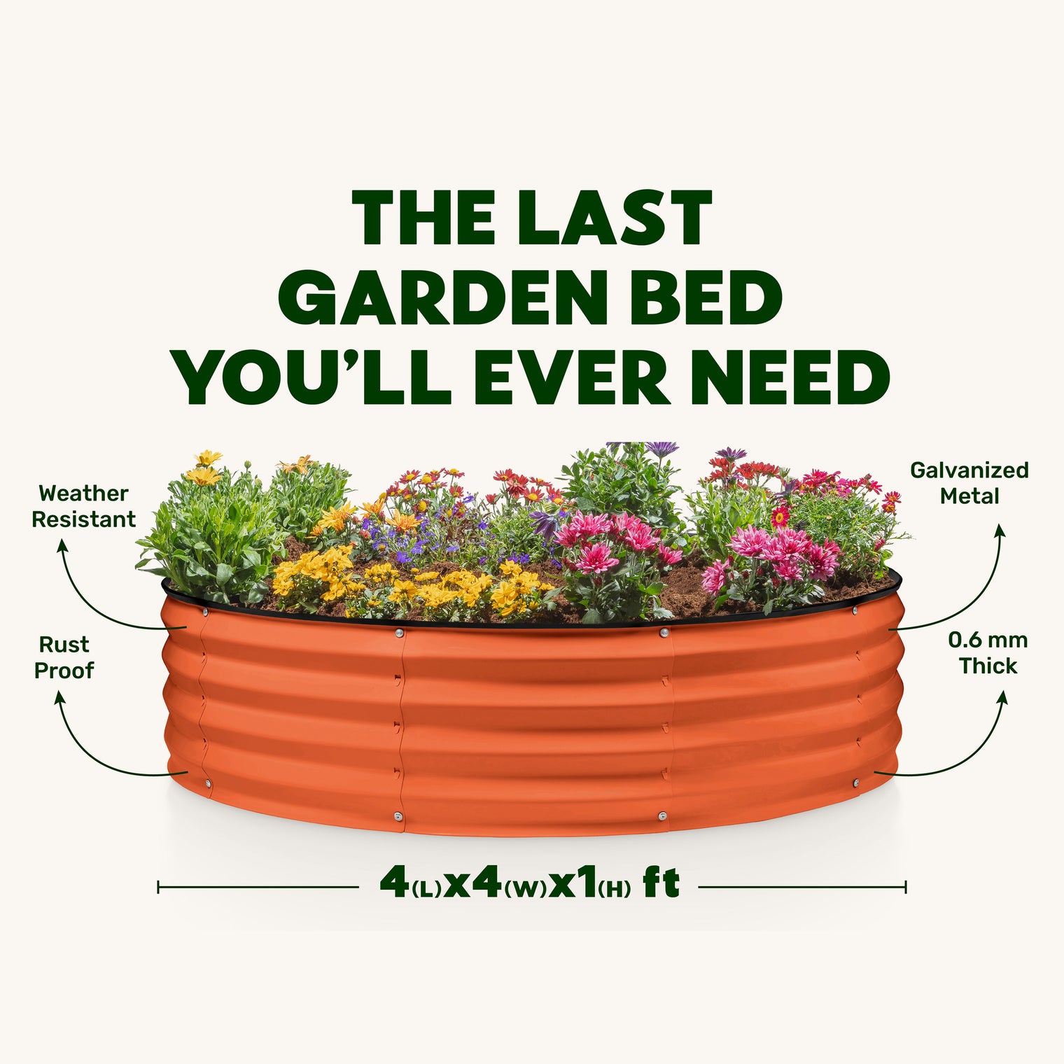 4x4x1 ft Orange 2 Pcs Raised Garden Bed