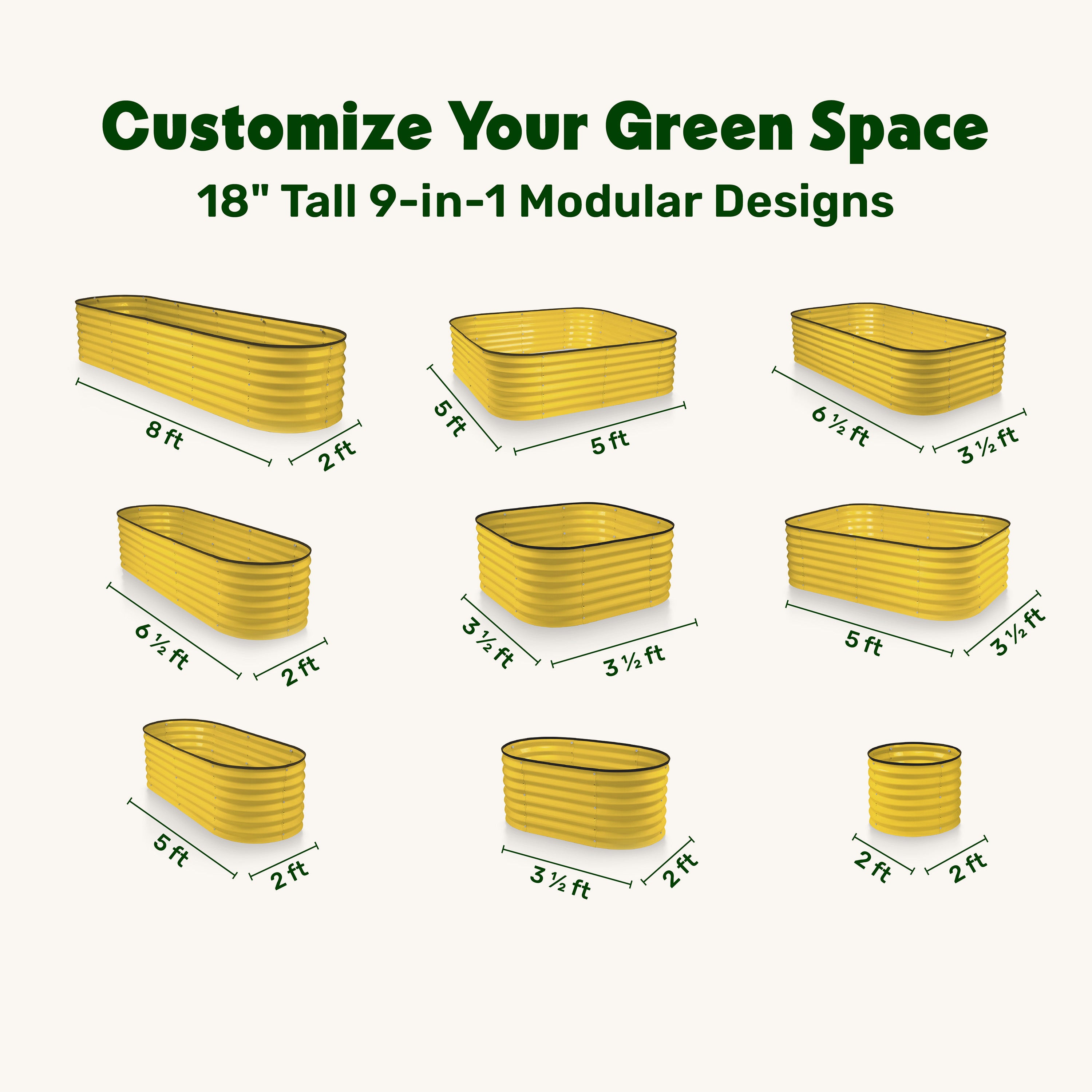 9 in 1 Modular Yellow Raised Garden Bed 8×2×1.5 ft – Plant & Plot