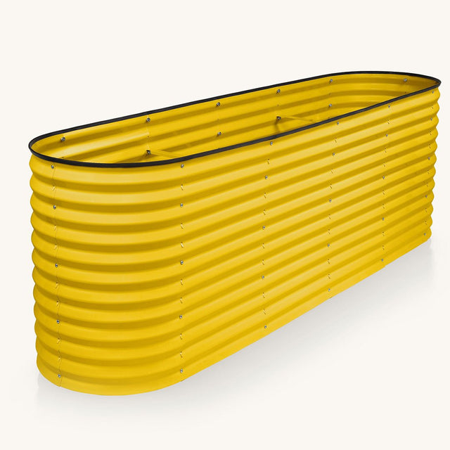 yellow metal raised garden bed